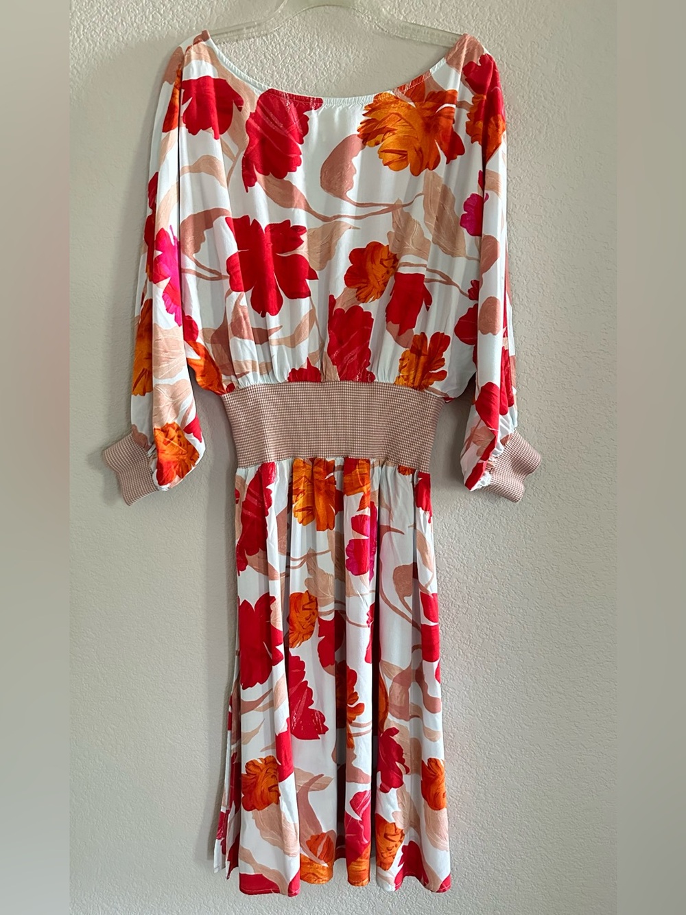 Maeve White Dress with Red & Orange Floral Print